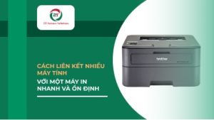 Kỹ thuật viên hỗ trợ doanh nghiệp cài đặt máy in chia sẻ nhiều máy tính
